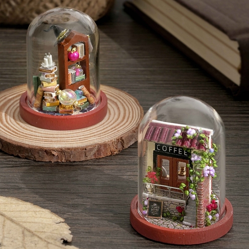 CUTEBEE DIY Doll House Wooden Doll House Mini Doll House Furniture Kit Dust Cover LED Children's Toy Birthday Gift Mini 1-8